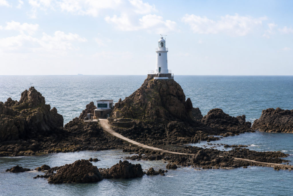 Phare de La Corbière sur l'île de Jersey, destination incontournable des Îles Anglo-Normandes accessible depuis Carteret