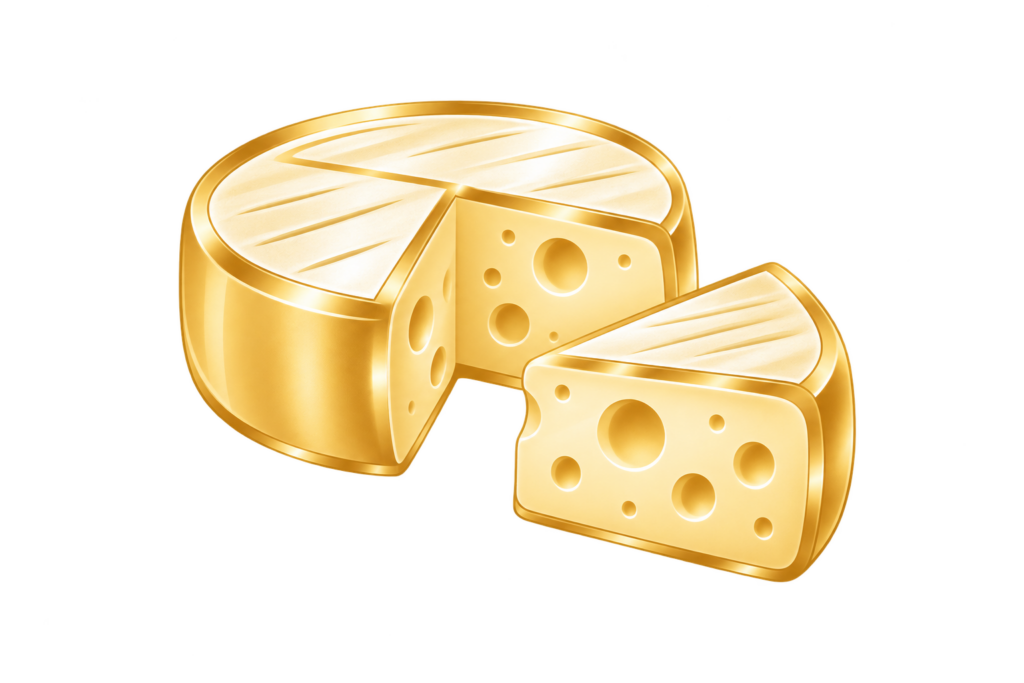 Pictogramme doré représentant un fromage pour le petit-déjeuner